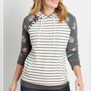 Maurices Floral & Striped Hoodie